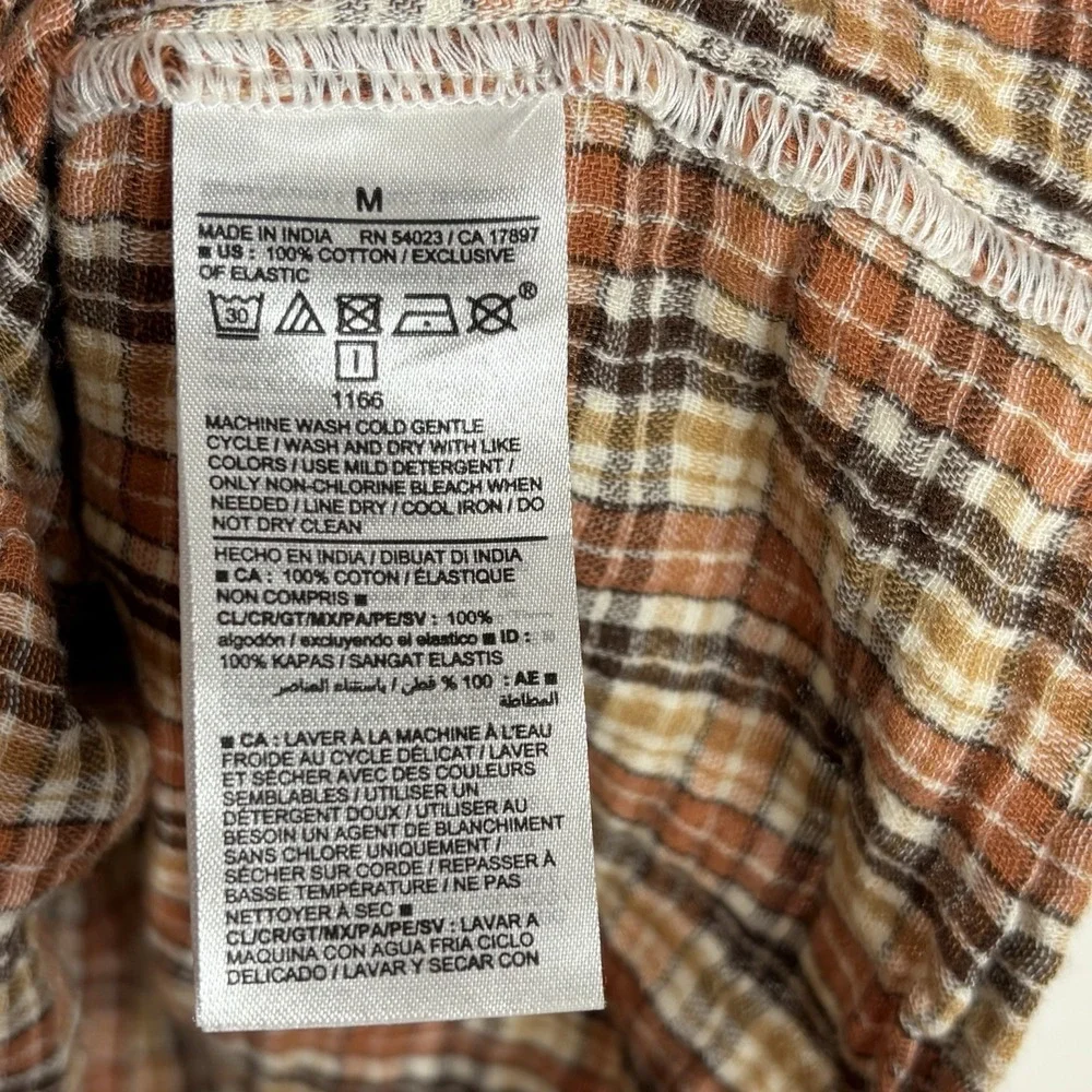 Old Navy Plaid Milkmaid Peasant Top Brown Womens M Academia Ruffled Preppy